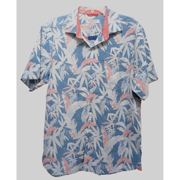 Tommy Bahama Mens Sz M Shirt Nova Wave Floral Blue Button Up Short Sleeve - Picture 2 of 5